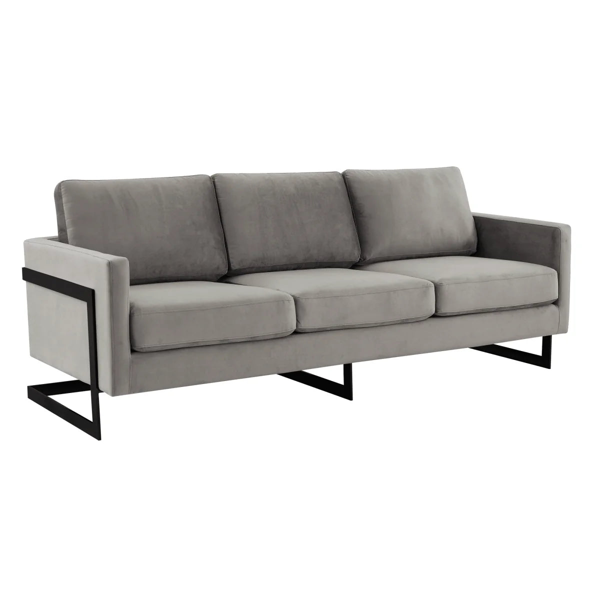 LeisureMod Lincoln 3-Seater Upholstered Sofa with Stainless Steel Base