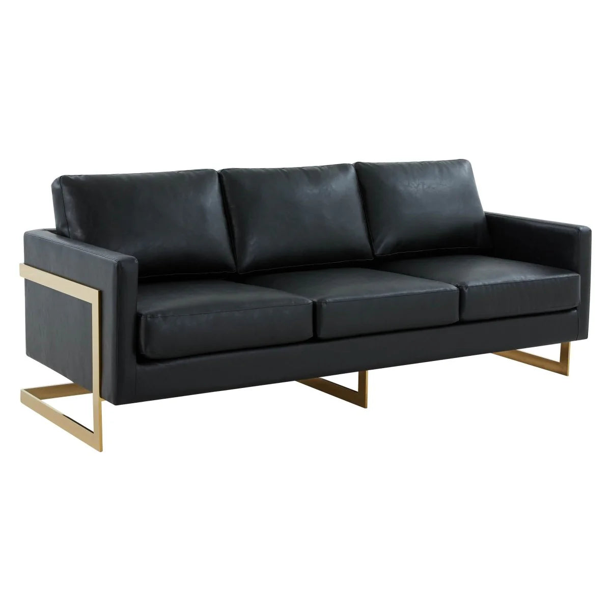 LeisureMod Lincoln 3-Seater Upholstered Sofa with Stainless Steel Base
