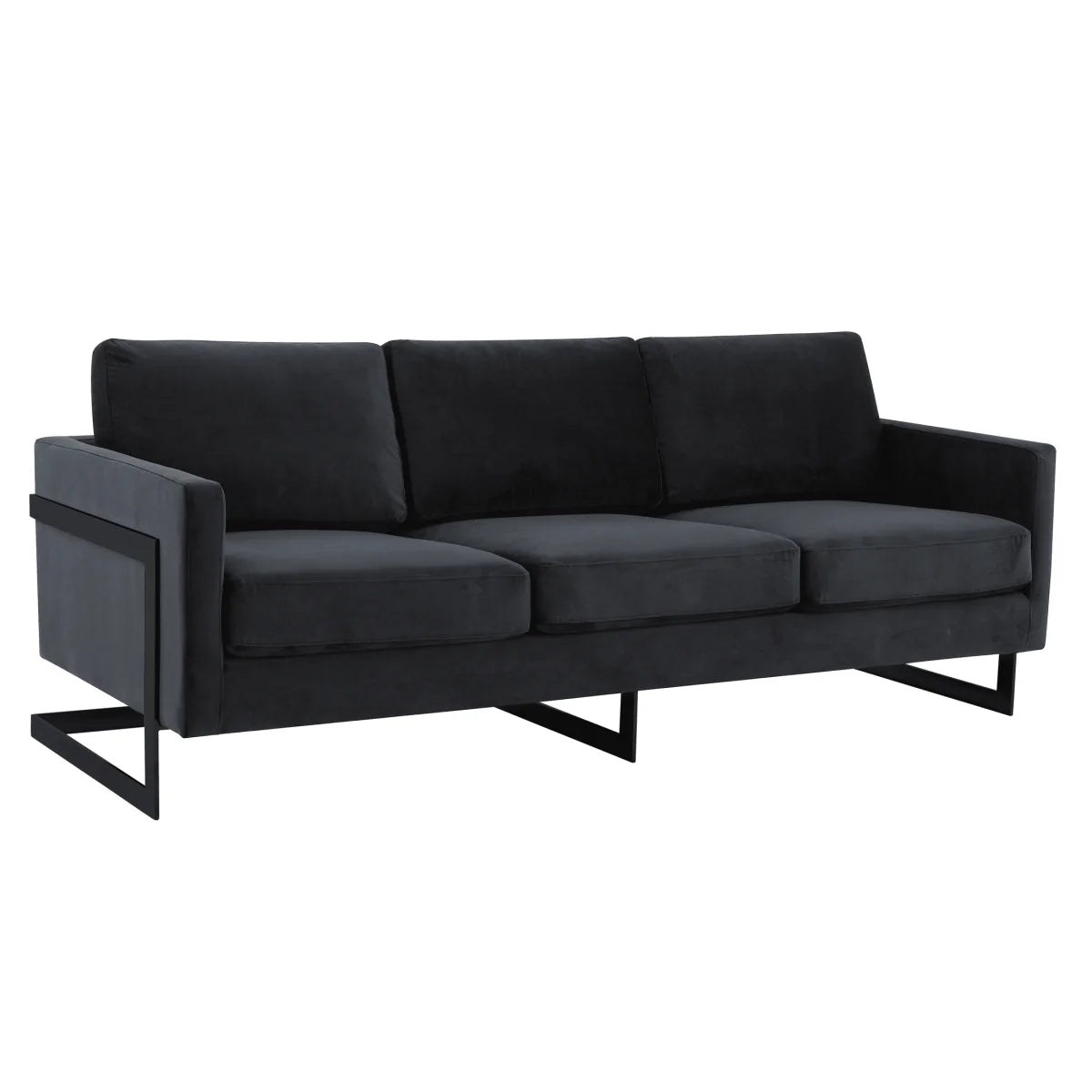 LeisureMod Lincoln 3-Seater Upholstered Sofa with Stainless Steel Base