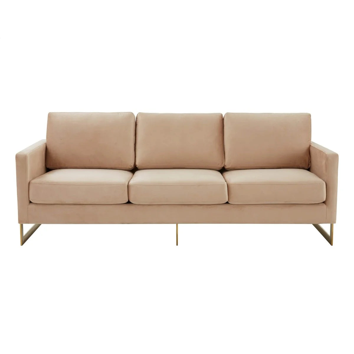 LeisureMod Lincoln 3-Seater Upholstered Sofa with Stainless Steel Base