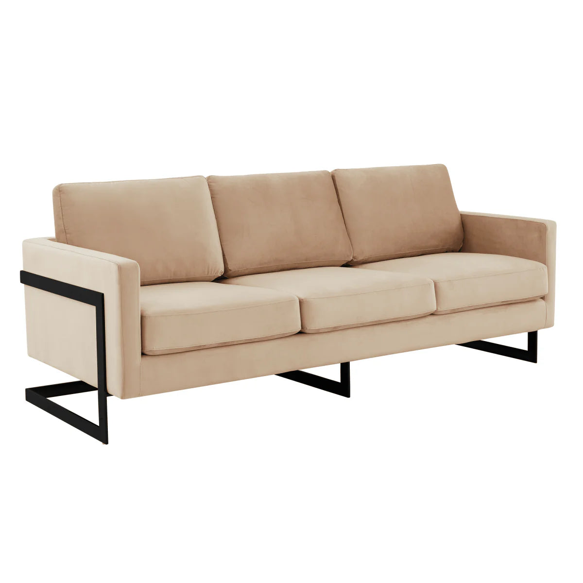 LeisureMod Lincoln 3-Seater Upholstered Sofa with Stainless Steel Base