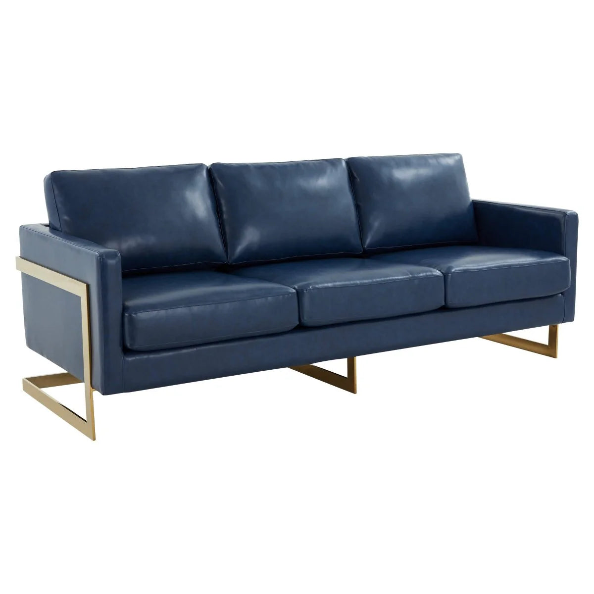 LeisureMod Lincoln 3-Seater Upholstered Sofa with Stainless Steel Base