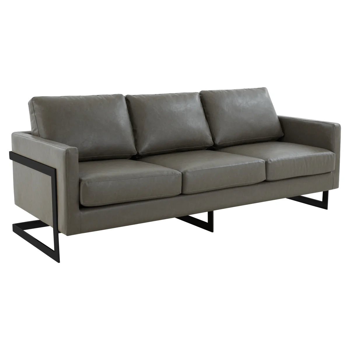 LeisureMod Lincoln 3-Seater Upholstered Sofa with Stainless Steel Base
