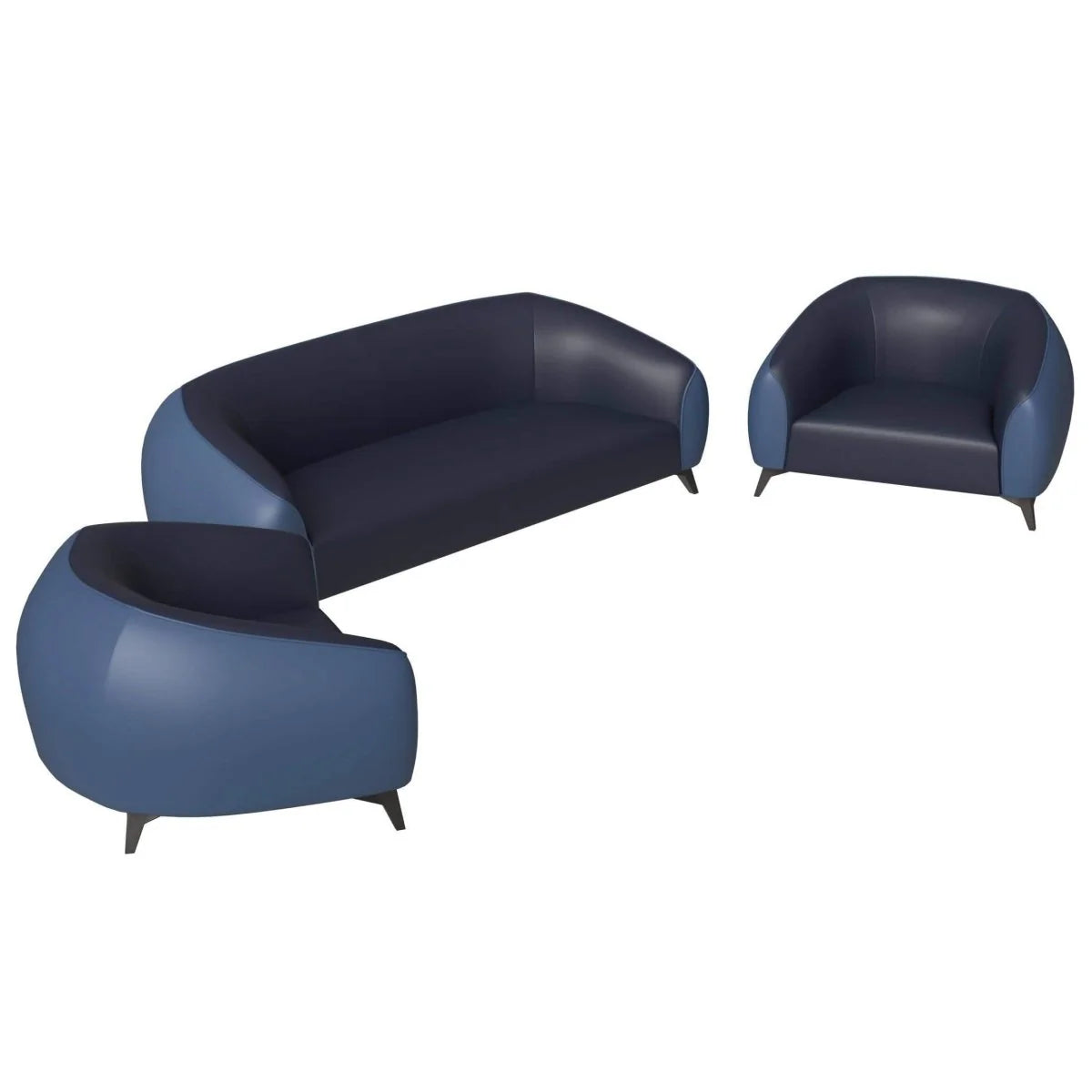 LeisureMod Opula 3-Piece Leather Sofa Set with Solid Wood Frame and Stainless Steel Legs